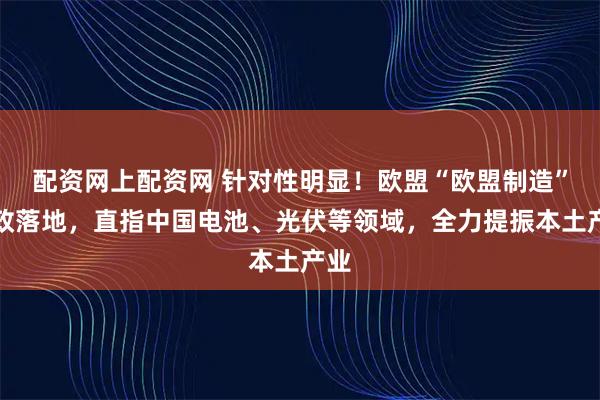 配资网上配资网 针对性明显!欧盟“欧盟制造”新政落地,直指中国电池、光伏等领域,全力提振本土产业